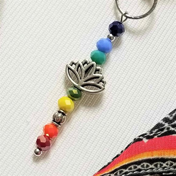 Artisan Hand Crafted Necklace Chakras Rainbow Color Silver Lotus Faux Suede Cord - Picture 6 of 9